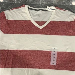 White and red men’s tee, V-neck 100% Cotton